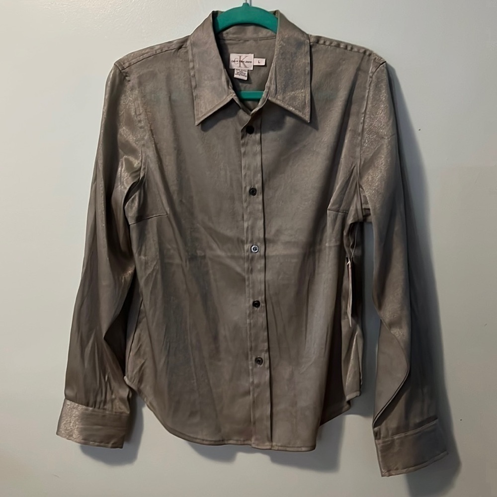Calvin Klein Button Shimmer Shirt NOS with Tags size Large - Picture 9 of 9